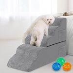 HRONRAD Dog Stairs for High Beds, 5-Steps Foam Ramps for Small Dogs, Non-Slip Bottom and Removable Cover, for Older and Injured Pets to Get On Bed and Couch, Grey