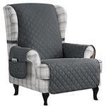 CHUN YI Wingback Chair Slipcover Reversible Couch Cover, Furniture Protector for Wing Chair, Armchair Sofa Cover with Elastic Bands for Kids Pets Dogs, Grey/Gray