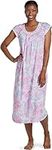 Miss Elaine Silkyknit Long Nightgown - Round Neckline, Short Sleeves, Lace Details, Women’s Sleepwear & Loungewear, Pink/Blue Bouquets, Small