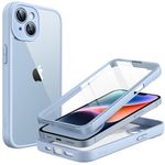 JETech Case for iPhone 14 6.1-Inch with Built-in Tempered Glass Screen Protector, Camera Full Cover All-Around Protection, Shockproof Bumper Phone Cover Clear Back, HD Film (Light Blue)