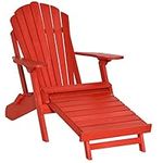 Outsunny Folding Adirondack Chair, Muskoka Chair with Ottoman, Outdoor Wooden Lounger for Patio, Porch, Poolside, Garden, Red