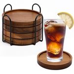 4 Pcs Wood Coasters for Drinks Absorbent, Wooden Coasters with Holder, Drink Coasters for Coffee Table, Absorbent Coaster Set for Table Protection Drink Coasters for Farmhouse, Office, Bar