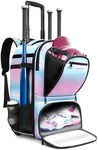 AUROTIER Rolling Baseball Backpack with Off-road Wheels, Wheeled Catchers Gear Bag for Baseball Equipment, 4 Bats, Large Softball Bag for TBall, Helmet & Accessories with Fence Hook, Blue-pink