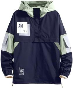GURUNVANI Casual Hoodie Long Sleeve Hooded Jacket Color Block Pullover, Navy Blue, 3X-Large