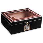 PIPITA Cigar Humidor Desktop Glass Top Cedar Wood Box Travel Humidor for Cigars with Humidifier and Hygrometer Holds 25-50 Cigars(Glass Top) (Black)