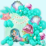 Pop The Party 62Pcs Little Mermaid Theme Birthday Party Decoration with sea green balloons| Purple Shell with Octopus Aqua Theme Decorations Pink star Foil Balloon| Birthday Deocr for Boys Girls.