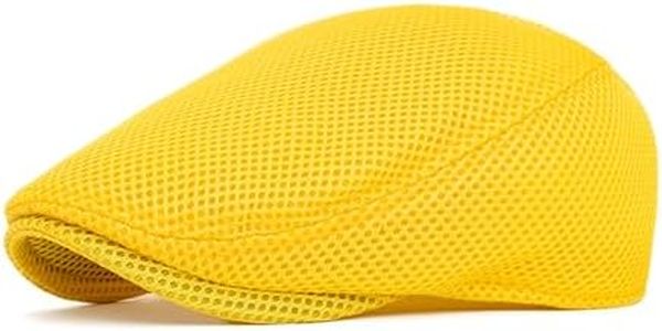 meioro Men's Mesh Flat Cap Summer Breathable Newsboy Hats Beret Ivy Cap Gatsby Irish Cabbie Driving Hat Full Head Wrap Scally Cap Yellow