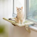 MEWOOFUN Window Sill Mount Cat Perch for Indoor Cats, One-Step Sliding Adjustment Cat Window Hammock with Removable Covers, Suction Cup-Free Cat Bed for Windowsill & Bedside (Green, Large)