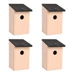 4 x British Garden Nesting Bird Boxes Strong Wooden House for Small Wild Birds Blue Tit Sparrow Robin Bird Nest Feeder Hinged Roof For Easy Cleaning