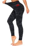 Dragon Fit High Waisted Leggings for Women Tummy Control Workout Running Yoga Pants with Pockets (Medium, Black&Grey Camo)