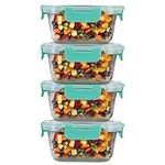 Allo FoodSafe Glass Containers with Lids with Break Free Lock, Oven Microwave Safe Containers, High Borosilicate Meal Prep Glass Food Storage Containers for Kitchen, Set of 4, 520ml, Square