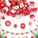 GWHOLE 120pcs Snowflake Christmas Wooden Beads 16mm Natural Wood Beads Round Wooden Beads with 66ft Twine for Making Jewellery Garland DIY Crafts Christmas Home Decoration