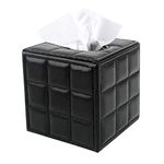 Discoball Tissue Box Cover PU Leather Cube Tissue Holder - Household Office Square Tissue Cover Case Paper Holder Napkin Dispenser Holder for Home Office and Car (Black Cube)