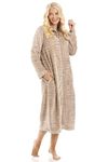 Camille Women's Super Soft Fleece Housecoat - Luxury Zip Up Bathrobe - Long Sleeved & Side Pockets Beige Zebra 10-12