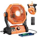 Tuarso Table Fan 10000mAh Battery Powered Fan Rechargeable with LED Light - Portable Personal Cooling Fans with Hook 8 Speeds Wind Remote Control for Home Office Kitchen Orange
