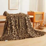 XeGe Luxury Faux Fur Leopard Print Throw Blanket, Soft 50x60 Cheetah Print Fluffy Blanket Throw, Shaggy Plush Decorative Couch Blanket, Cute Furry Animal Throw Fuzzy Blanket for Sofa Bed, Brown