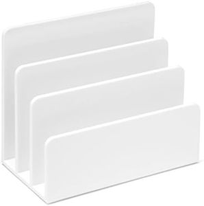 OSCO White High Gloss Plastic Letter Holder | Mail Sorter | Post Rack | Envelope Organiser | Document Stand | Desk File Storage | Display Slots | H14.5 x W17.5 x D9.5 cm |