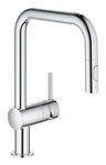 GROHE Minta - Kitchen Sink Pull-Out Mixer Tap (2 Spray Options, High U-Spout, 360° Swivel Range, 46 mm Ceramic Cartridge, Smooth Docking Back to Start, Tails 3/8 Inch), Size 353 mm, Chrome, 32322002