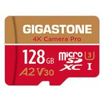 Gigastone 128GB Micro SD Card, A2 V30 Run App for Smartphone, 4K Camera Pro, for Gopro and Sports Cam, Nintendo-Switch Compatible, 4K UHD Video, and High speed Gaming 100MB/s, Class 10 with Adapter