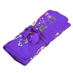 KYEYGWO Chinese Embroidery Travel Jewelry Roll with Flowers and Bird Embroidery, Jewelry Organizer Portable Hand Roll Bag Jewelry Bag for Necklace Ring Bracelet Storage, Purple