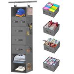 homyfort Hanging Closet Organizer with Drawers - 7 Shelves Organization and Storage, Foldable & Heavy Duty Clothes Storage for Wardrobe, Closet, Dorm, (49.6" H, Grey)