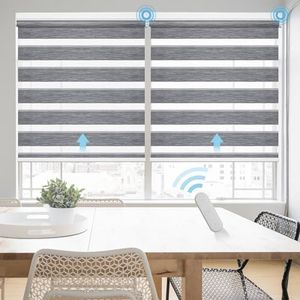 Grandekor Motorized Zebra Blinds with Remote Control, Smart Blinds Custom Size Automatic Blinds for Windows, Electric Zebra Shades, Hemp Grey, 30" Wx72 H