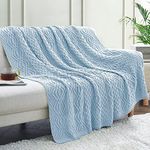 Aormenzy Light Blue Cable Knit Throw Blanket, Soft & Warm Oversized Knitted Blanket for Couch Bed Sofa Living Room, 60 x 80 inch