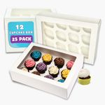 PACK N TRADE 25 Pcs cupcake boxes 12 hole - Removable Inserts Deep cake boxes for cupcakes – White cup cake boxes (33 x 24.2 x 7.5 cm) with Clear Window - Ideal for Muffins, Cupcakes