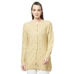 TAB91 Women's Acrylic Round Neck Cardigan (GK-8745-A-M_Beige_M)