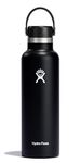 HYDRO FLASK - Water Bottle 621 ml (21 oz) - Vacuum Insulated Stainless Steel Water Bottle with Leak Proof Flex Cap and Powder Coat - BPA-Free - Standard Mouth - Black