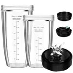 Blender Replacement Parts for Ninja, 32oz & 24oz Ninja Blender Cups Replacement with To-Go Lids & 7-Fins Extractor Blade for Nutri Ninja SS401 SS351 SS350 SS300 SS151 SS150 SS101 SS100 CO351B 5pcs