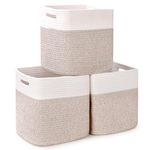 SweetMemo Woven Baskets, Cotton Rope Storage Bin 11 Inches, Decor Wicker Cube for Toys, Kids, Nursery, Kallax Organizer- Gradient Brown, 1PC - White & Mix Brown, 3PCs