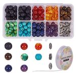 SUNNYCLUE 1 Box 8mm Natural 7 Chakra Lava Stone Beads Round Loose Beads Kit Spacer Beads with Crystal Strings Bracelet Making Kit for Beginners Essential Oil Jewellery Making Adults