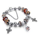 Hot And Bold Silver & Brown Sterling Silver Plated Charm Bracelet For Women & Girls