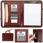 Conference Folder A4 Clipboard Folder Leather Multifunctional Document Organiser with Calculator Business Presentation Padfolio Travel Portfolio Writing Pad with Portable Handle Black