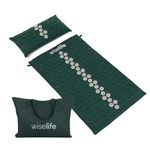 Wiselife Acupressure Mat and Pillow Set with Bag - Large Size 71x44 cm Acupuncture Mat for Neck & Back Pain, Muscle Relaxation Stress Relief, Sciatica Pain Relief Pillow (Dark Green)