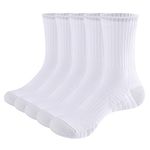 YUEDGE Womens White Crew Socks Moisture Wicking Cushioned Work Athletic Sports Socks for Women Ladies Socks Size 5-9, 5 Pairs