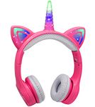 YUSONIC Unicorn Headphones Bluetooth, Volume Limited Wireless Headphones with LED Light Up Cat Ear and Unicorn Horn, Built-in Microphone and Audio Sharing Port for iPhone/iPad/Laptop/TV. (Pink)