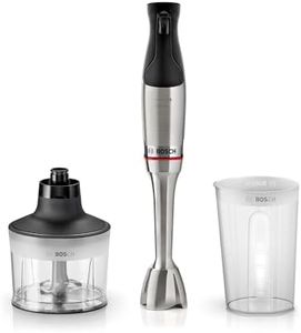 Bosch Stabmixer ErgoMaster Serie 6, Zerkleinerer, einhändig bedienbar, 4 Edelstahl-Klingen verschleißfreie Keramik-Kupplung, Luftkühlung, langlebig, Mixbecher, leistungsstark, 1200 W, MSM6M830
