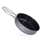 iBasingo 700ml Titanium Non-Stick Frying Pan 15cm Camping Pan Lightweight Skillet Griddle Hiking Small Plate Dish Bowl Outdoor Cookware for Fried Egg Steak with Folding Handle Ti2062C