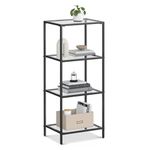 VASAGLE Bookcase, 4-Tier Bookshelf, Slim Shelving Unit for Bedroom, Bathroom, Home Office, Tempered Glass, Steel Frame, Ink Black ULGT028B61