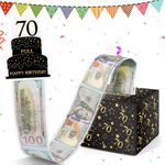 WenmthG 70th Birthday Money Box for Cash Gift - Pull Cash from Money Case Funny - Surprise Box Black Gold - Money Gift Ideas Novelty - Birthday Presents for Men Women Dad Mom Grandfather Grandmother