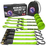 Ratchet Straps 20ft (6m) 4 Pack 1000kg Break Strength High Visibility UV Resistant Heavy Duty Cargo Tie Down Straps by Bison Gear® (6m 1000kg BS, Green + Softloops)