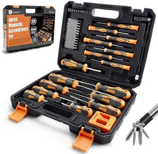 MulWark Magnetic Screwdriver Set 59 Piece Chrome Vanadium Steel, Ergonomic Design Rubber Handle Screwdriver Set with Case Slotted, Phillips, Hex, Pozidriv, Torx and Precision, Magnetizer Demagnetizer