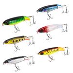 6PCS Topwater Fishing Lures 4.05inch/0.46oz, Topwater Bass Lure with Floating Rotating Tail Bait, Whopper Plopper with Barb Treble Hooks Suitable for Freshwater and Seawater