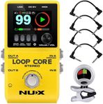 NUX Loop Core Stereo Guitar Looper Pedal - Bundle with 4 Patch Cables and Snark Tuner