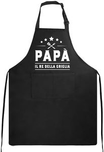 GEBETTER Grembiule da Cucina Papa, Scritta Papà Il Re della Griglia, Idea Regalo Festa del Papà Natale Compleanno, Colore Nero con Tasca, Regolabile Impermeabile