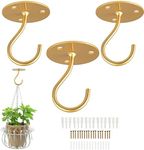 Ceiling Hooks for Hanging Plants-Metal Heavy Duty Wall Mounted Hangers for Hanging Bird Feeders, Planters, Wind Chimes, Include Professional Drywall Anchors (3-Pack) (Gold)