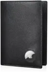 Polare Slim RFID Blocking Leather Passport Holder Travel Bifold Wallet For Men (Black with AirTag Holder)
