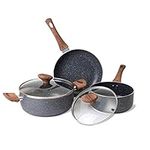 Non Stick Pots and Pans Set – Induction Hob Pots Set – 5pcs Kitchen Cookware with Lids – Cooking Marble Saucepan Pots and Frying Pans – by Nuovva